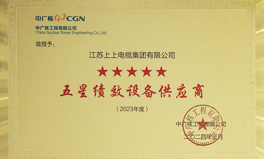 电缆企业唯一获评，尊龙凯时人生就是搏电缆荣获中广核工程有限公司“2023年度五星（卓越）绩效装备供应商”